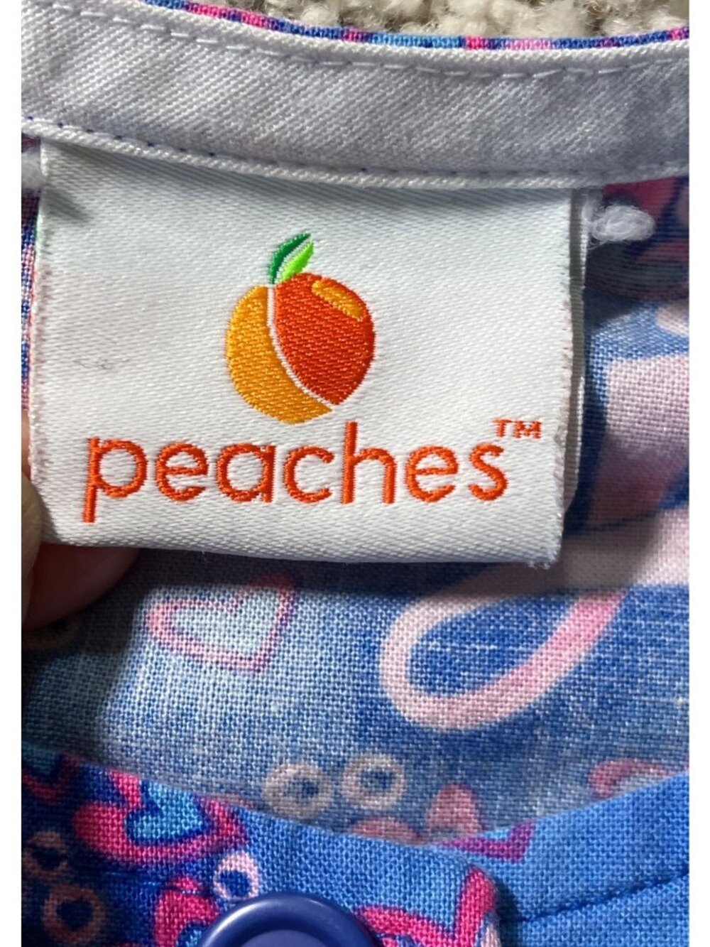 Peaches Womens Blue Pink Ribbon and Floral Print Scrub Jacket100% Cotton - Picture 8 of 13